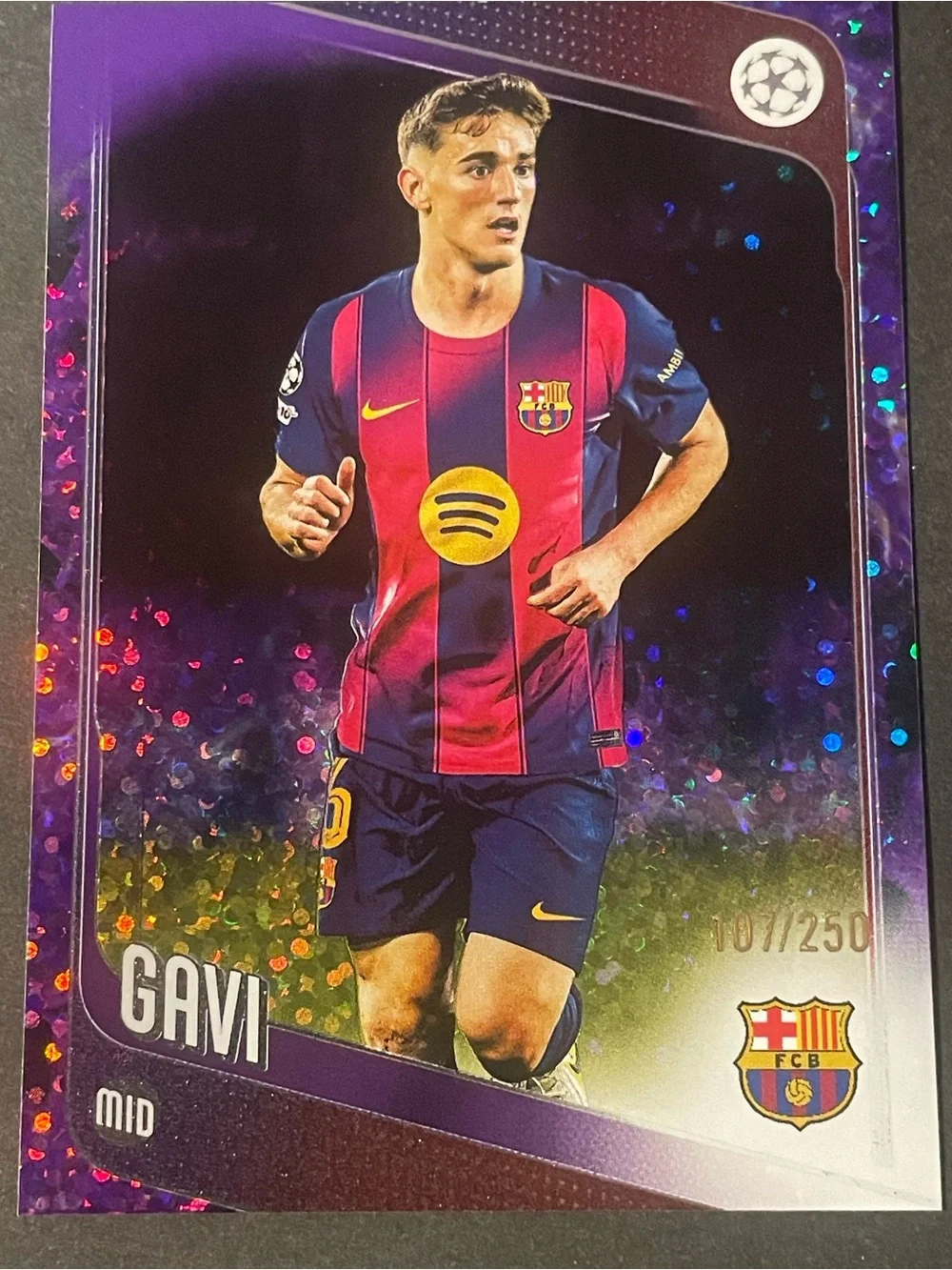2024/25 Topps UCL Purple Sparkle Gavi 107/250 FC Barcelona Card